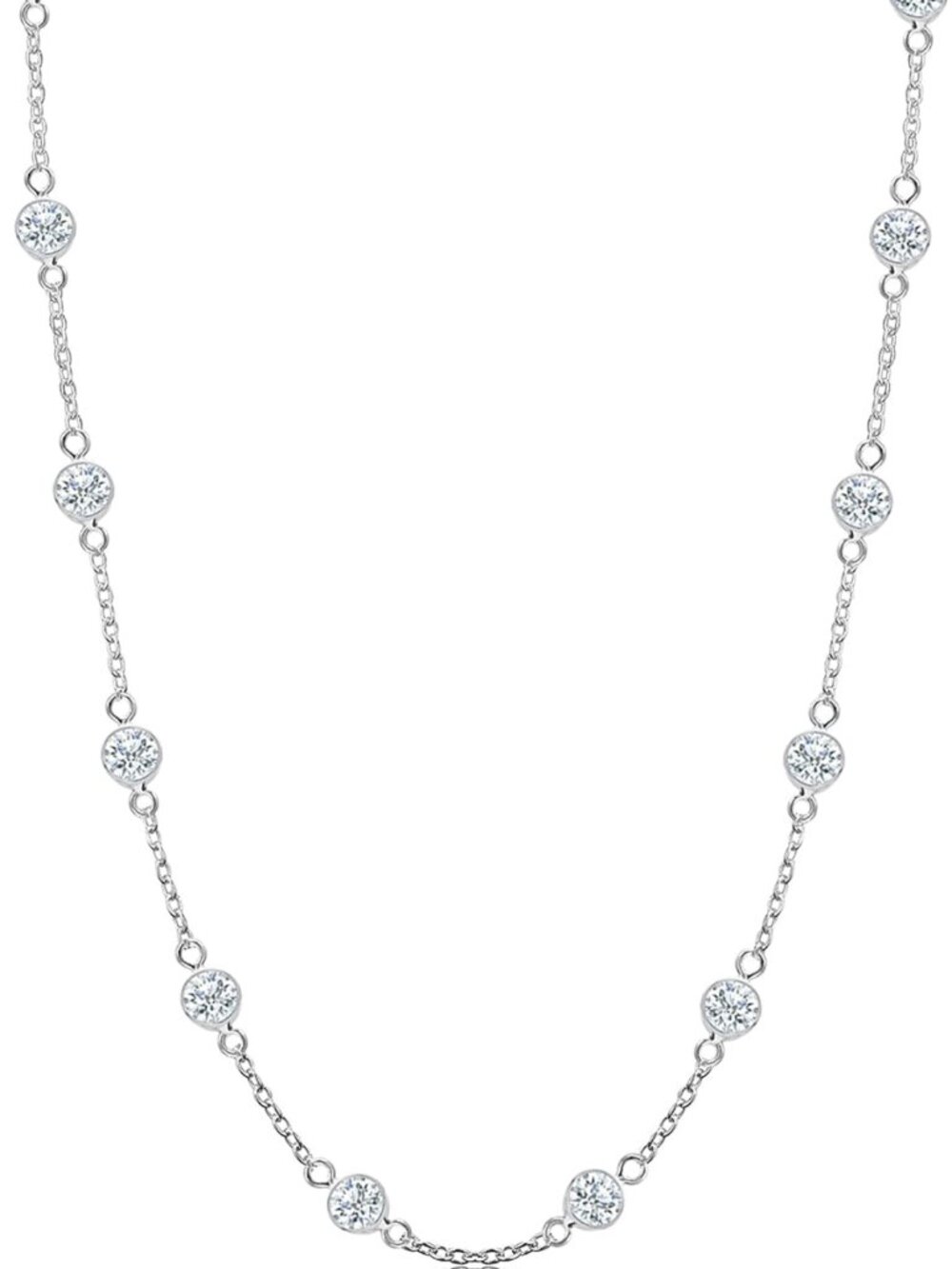 925 Sterling Silver CZ Station Necklace for Women | Italian Round Cubic Zirconia